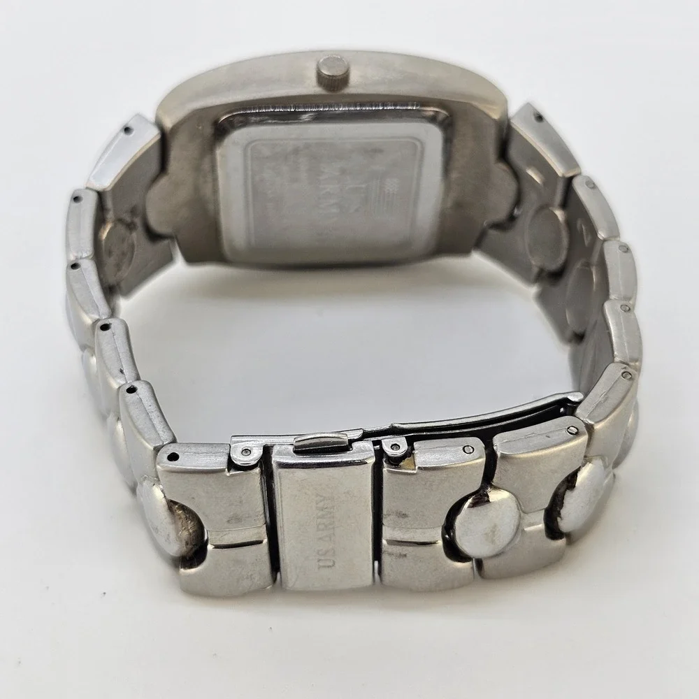 US Army Men's Analog Watch 35MM Gold Dial Gray Bracelet Band 6